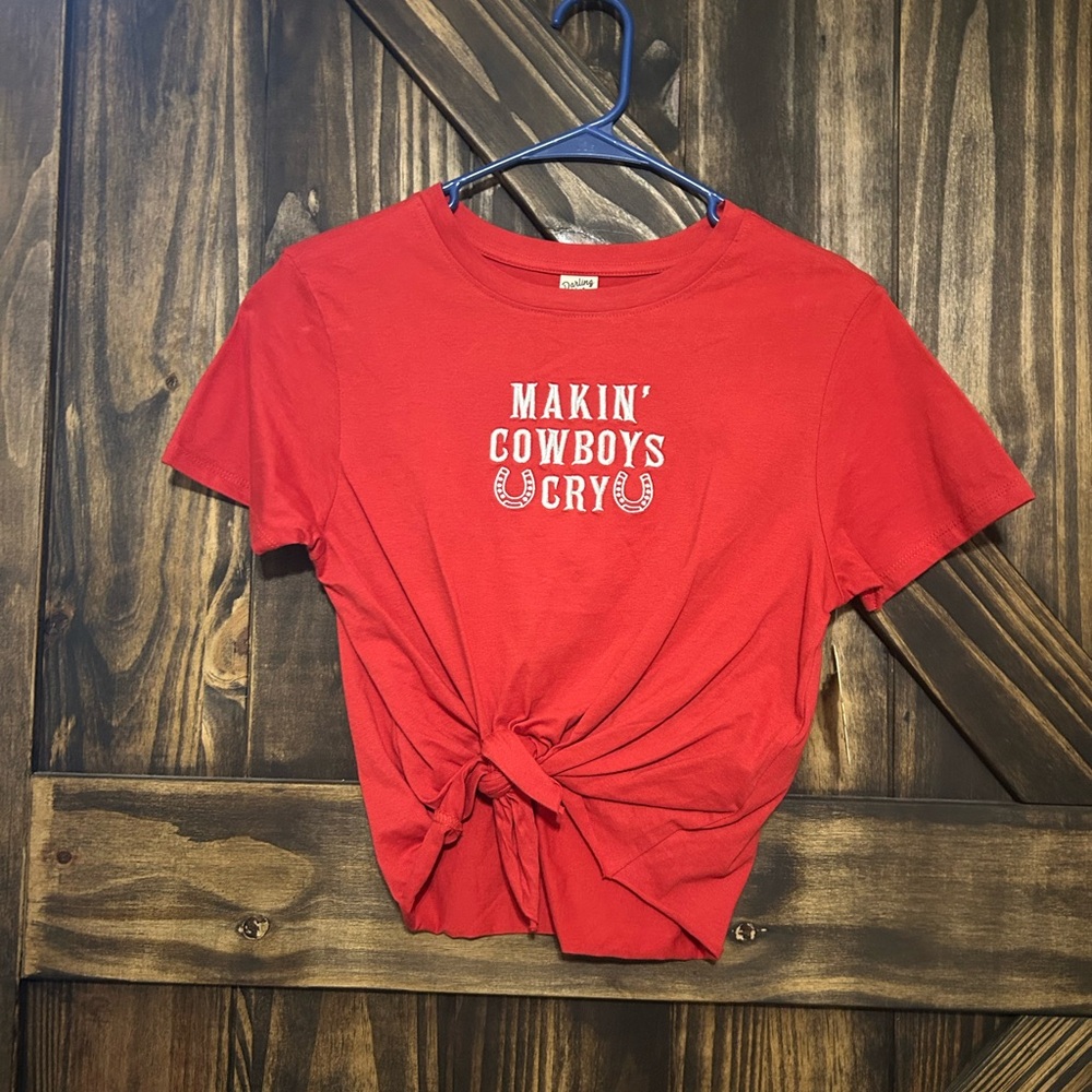 Darling Red Tee with Knot Accent